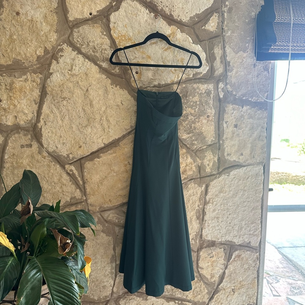 Theory Fit and Flare Strapless Emerald Green Midi Dress